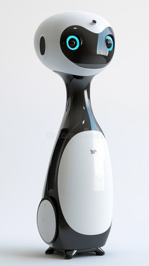 Modern vit och svart robot med blå ögon stock illustrationer
