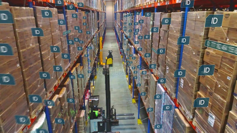 Modern warehouse concept. Large warehouse of a modern factory. Visualization of a modern warehouse. Artificial intelligence in a factory warehouse.