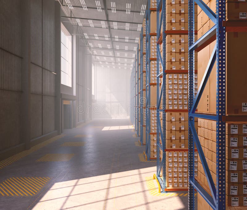 Modern Warehouse Interior stock illustration. Illustration of interior