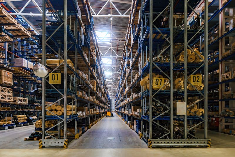 Modern Warehouse Interior with Shelves and Boxes Stock Photo Image of