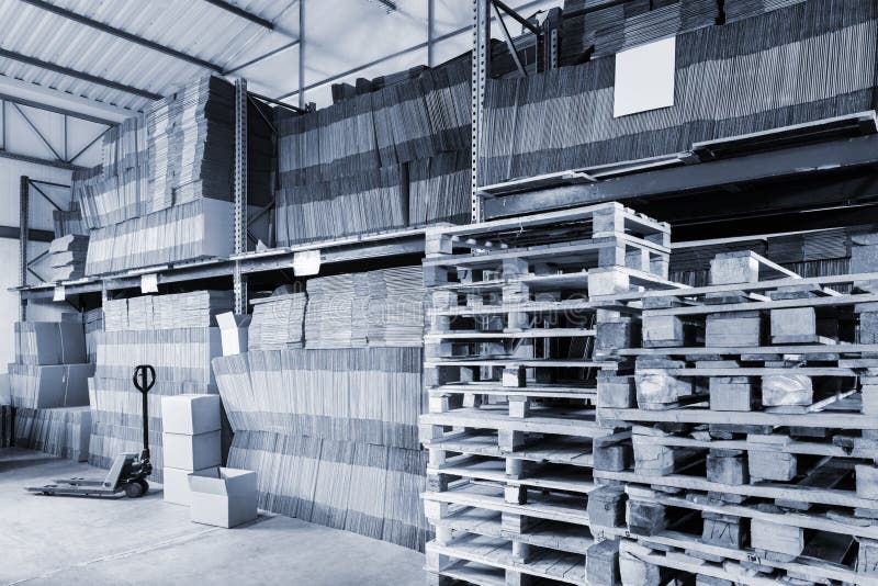 Warehouse of cardboard stock photo. Image of working 133016264
