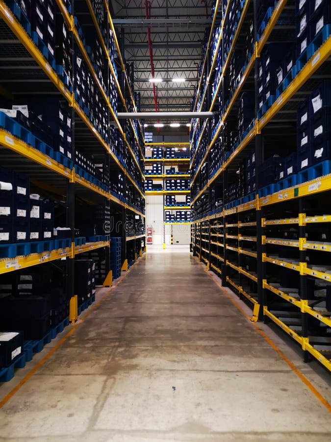Modern Warehouse Within Plastic Boxes And The Shelf Stocking Raw Material Stock Photo Image of