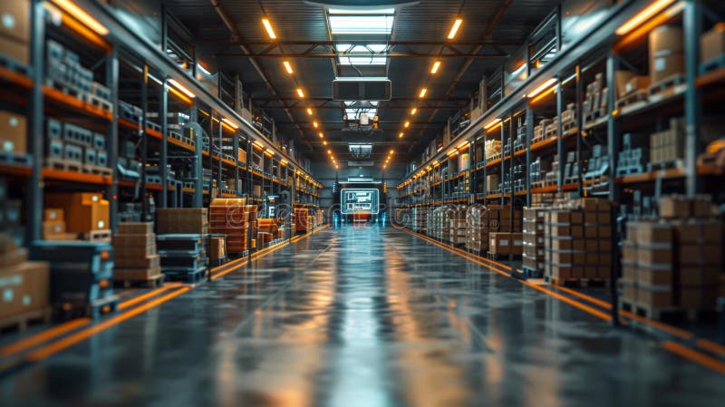 Modern warehouse with robotics - generative ai vector illustration