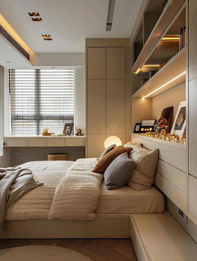 Modern Warm Bedroom Design with Cozy Elements Generative AI Stock