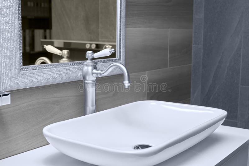 Modern Wash Basin in the Bathroom Stock Photo Image of chrome, gray
