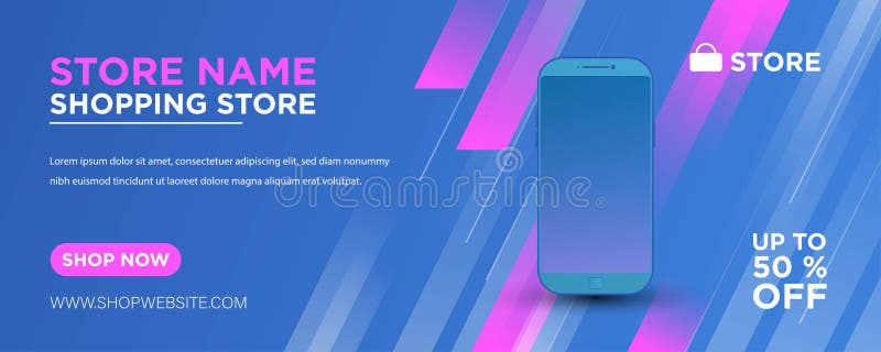 Modern Web Banner with Blue Background. Shoping Store. Editorial Photo