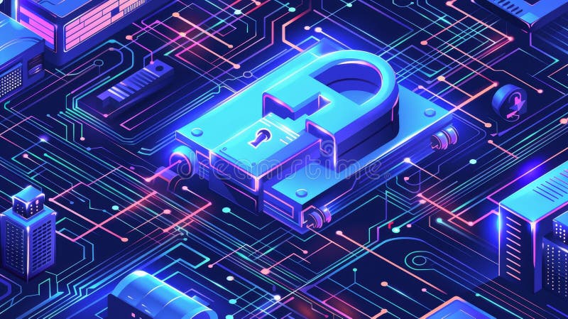 Modern web banner with isometric modern art. Large lock with combination lock a royalty free illustration