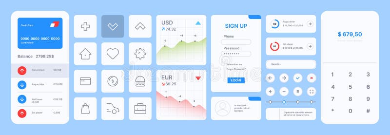 Modern web ui. User interface items for websites design modern templates infographics collection buttons frames dividers stock illustration