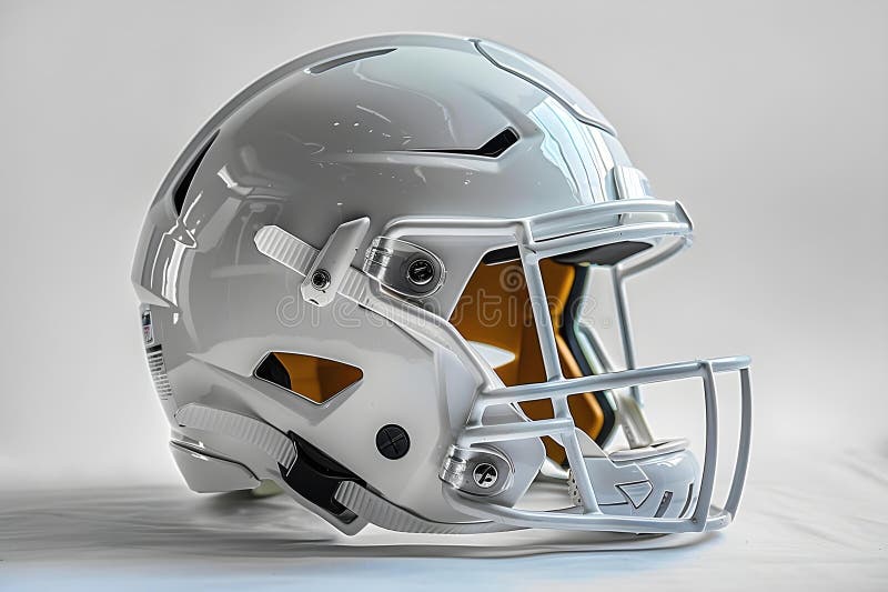 Modern White American Football Helmet - Safety and Style. Concept American Football, Helmet, Safety, Style, Modern. Modern White American Football Helmet - Safety and Style. Concept American Football, Helmet, Safety, Style, Modern