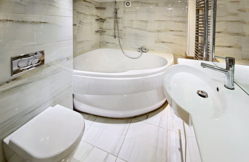 Modern white bathroom interior with jaccusi. Bathtub stand stock images, royalty-free photos and pictures