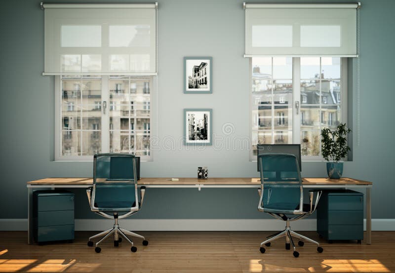 Modern White Home Office Interior Design 3d Rendering Stock Photo