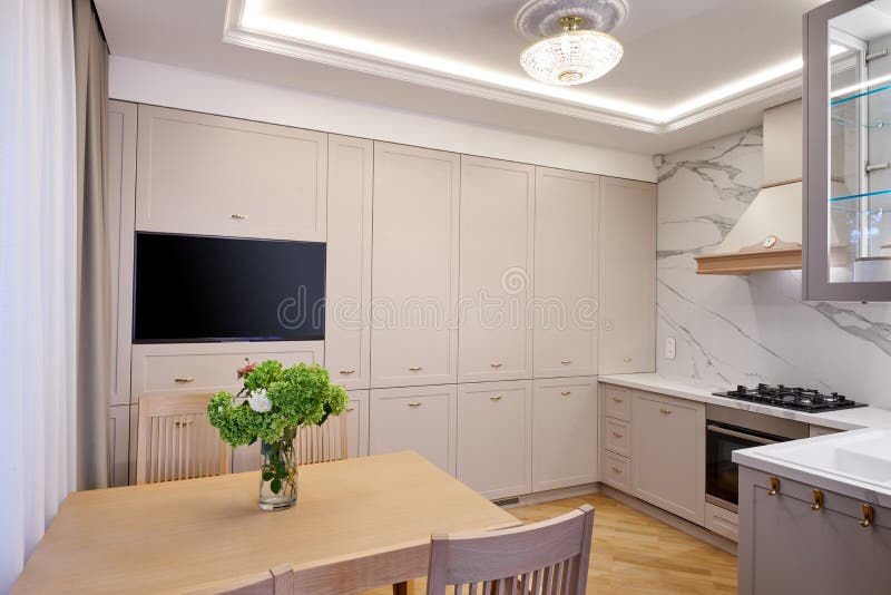 Modern White Kitchen Clean Interior Design Stock Photo Image of