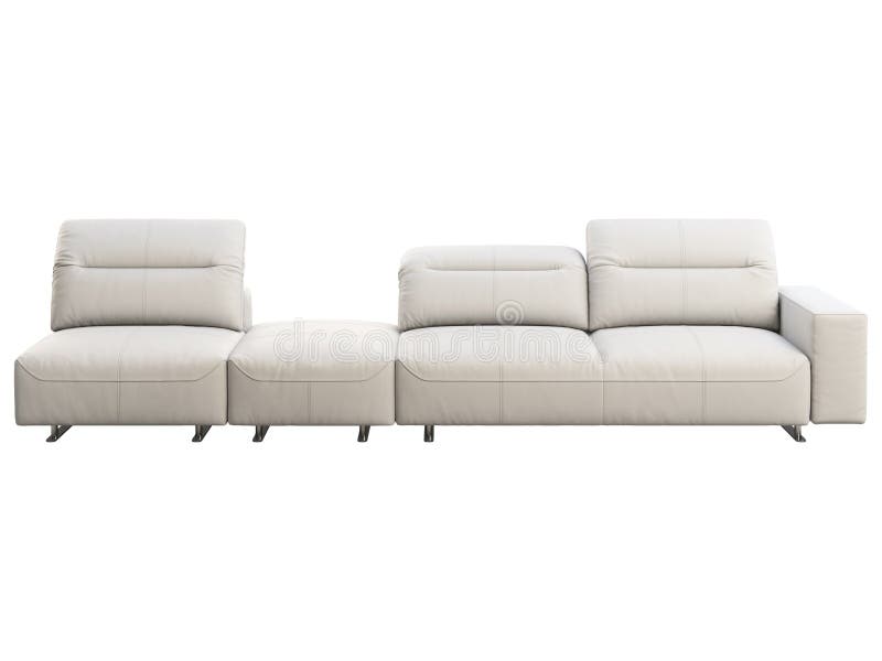 Modern White Leather Modular Sofa with Adjustable Backrest. 3d Render