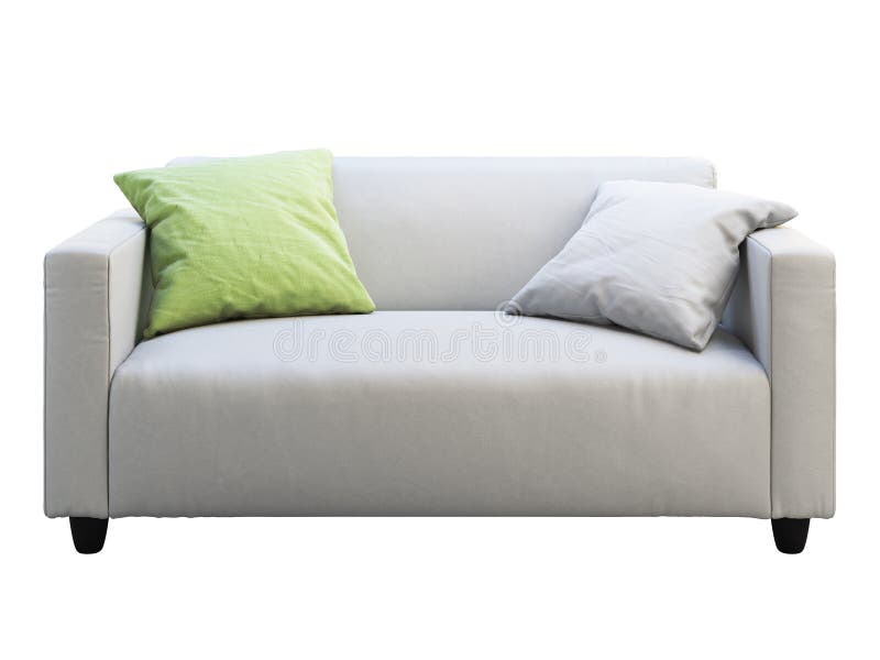 Modern White Leather Sofa with Pillows. 3d Render Stock Illustration
