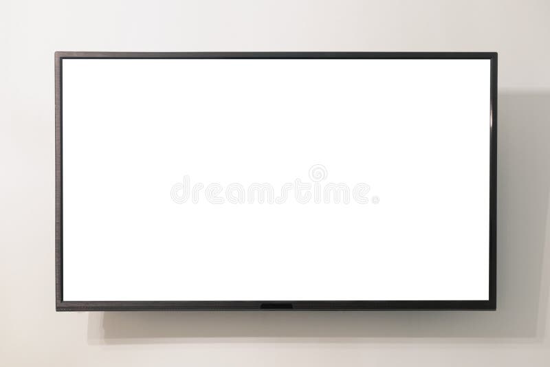 Modern widescreen TV set with blank screen hanging on the wall