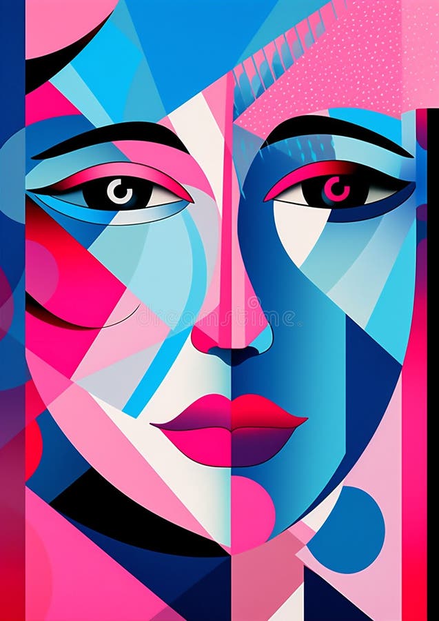 Woman Cubism Fashion Face Minimalist Portrait Graphic Cubist Modern ...