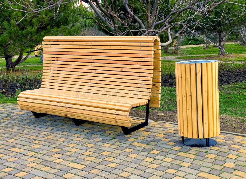 Modern wooden benches stock image. Image of pavement 267976089