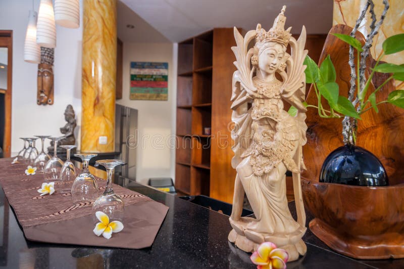 Modern Wooden Kitchen with Statue Stock Image Image of leather, bali 49441563