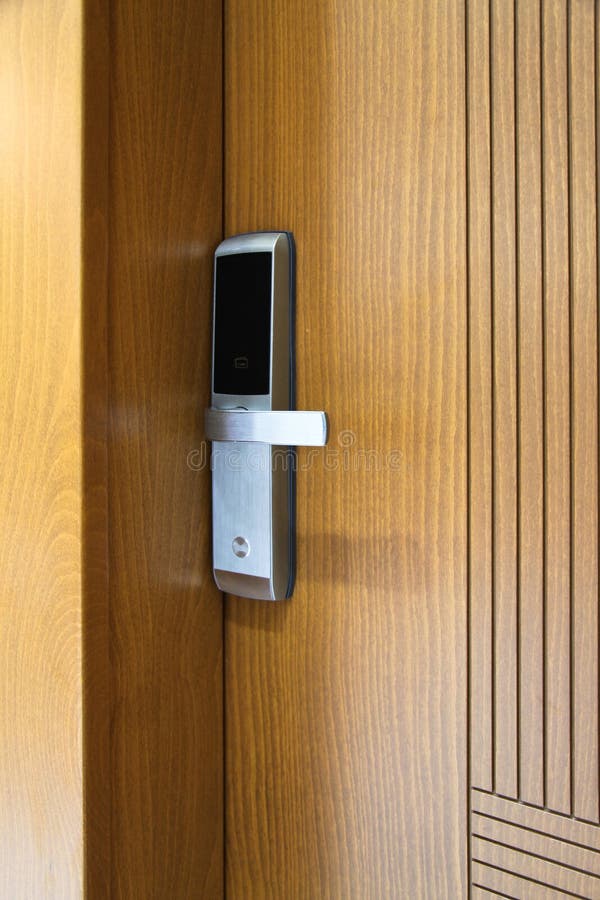 Modern Wooden Looking Steel Door, Security Electronic Lock System Stock