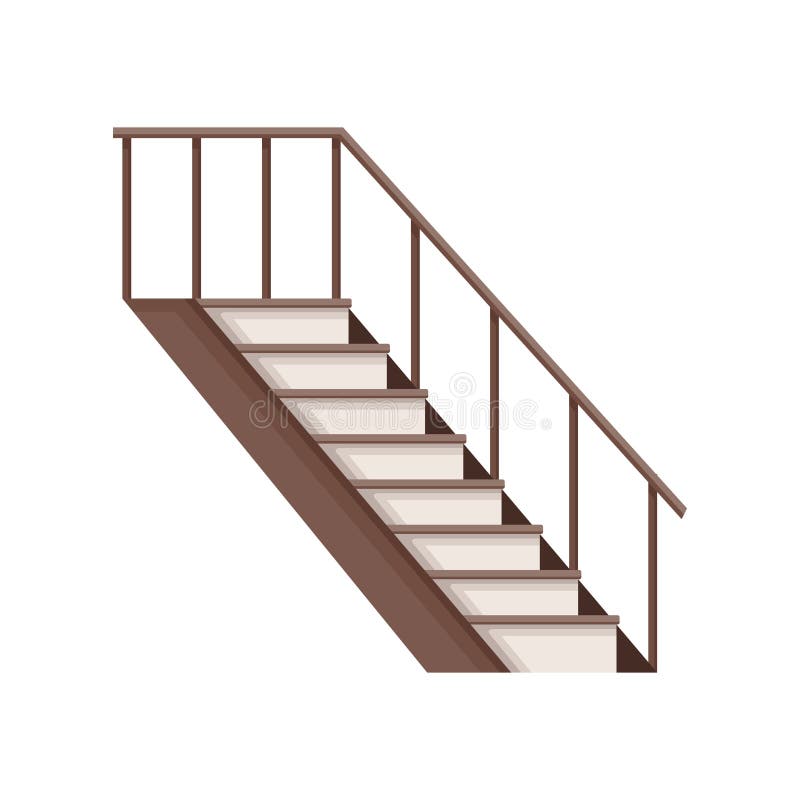 Modern Wooden Staircase. Isolated Cartoon Flat Vector Icon of Stairs Stock  Vector - Illustration of ladder, element: 213359250