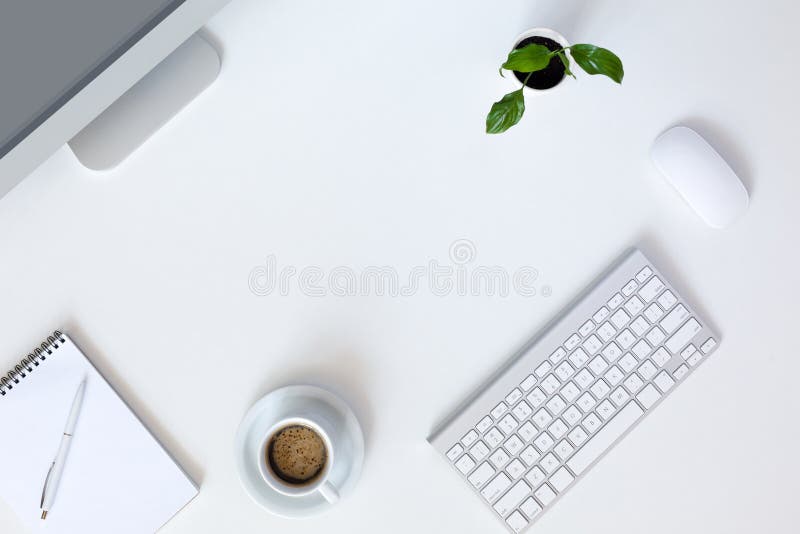 Modern working Place on White Office Desk royalty free stock photos