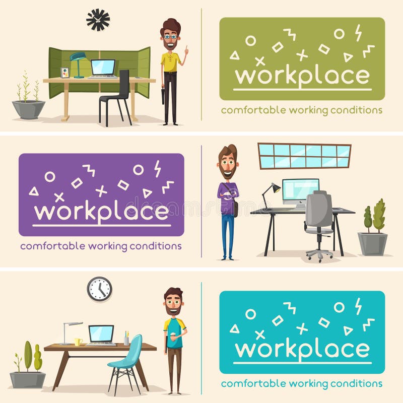 Modern Workplaces. Creative Characters. Office Work. Cartoon Vector ...