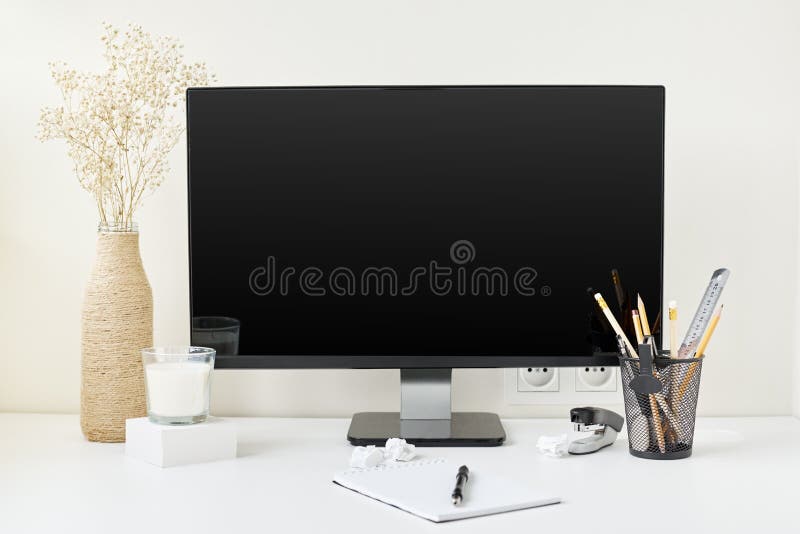 Modern Workspace Background Front View Mockup Workplace With