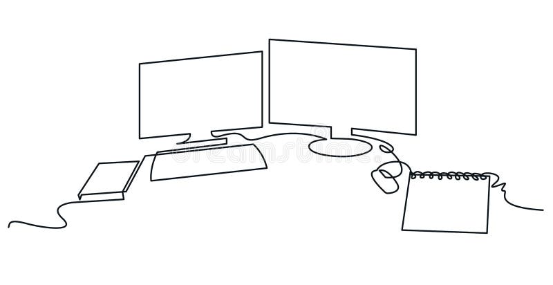 Modern workspace continuous one line vector drawing royalty free illustration