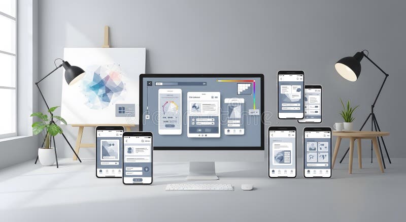 Sleek Monitor and Phone Displays Showcasing User Interface Design stock photos