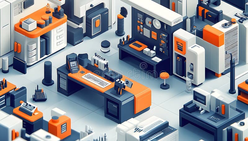 Futuristic Office Isometric Design stock illustration