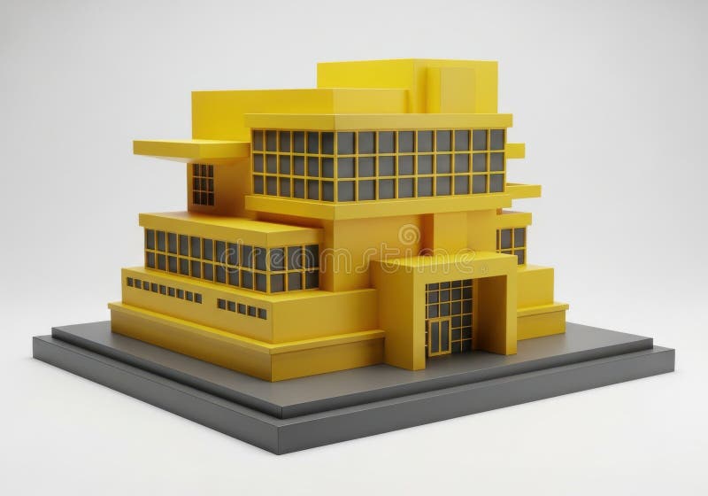 Modern yellow building model vector illustration