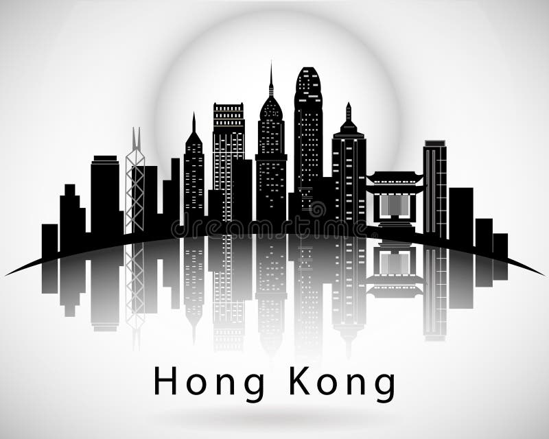 Moderna Hong Kong City Skyline Design stock illustrationer