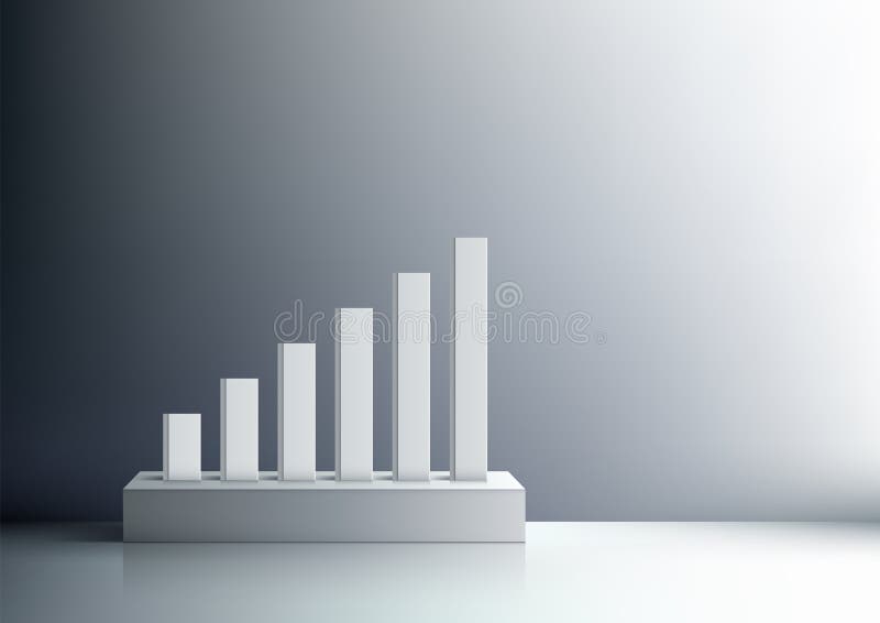 Moderna minimalistiska 3d-stapeldiagram som visar en uppåtgående trend för grå företagstillväxt för vita plattformar vektor illustrationer