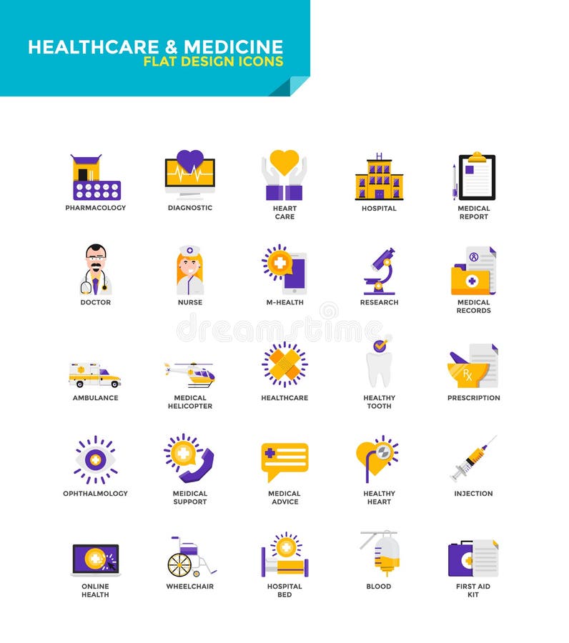 Moderna symboler för materiallägenhetdesign - sjukvård och medicin stock illustrationer Moderna symboler för materiallägenhetdesign - sjukvård och medicin stock illustrationer