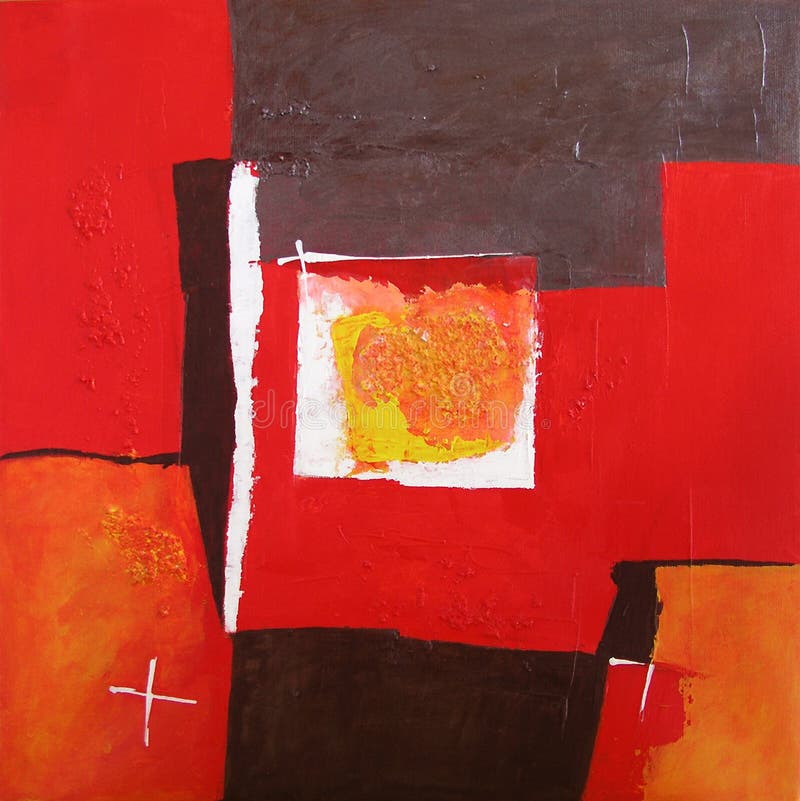 Moderne Abstracte Kunst die - schilderen - Geometrische Vierkanten - Rode en Zwarte Kleuren royalty-vrije illustratie Moderne Abstracte Kunst die - schilderen - Geometrische Vierkanten - Rode en Zwarte Kleuren royalty-vrije illustratie