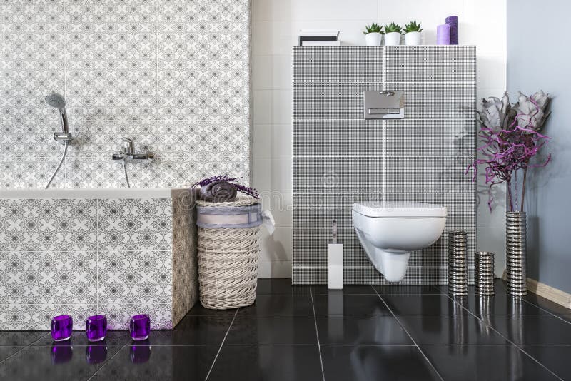 Modern bathroom with WC in black and white. Modern bathroom with WC in black and white