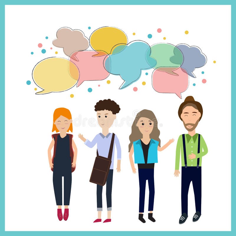 Moderne bedrijfscommunicatie met van hipstermannen en vrouwen vector vector illustratie Moderne bedrijfscommunicatie met van hipstermannen en vrouwen vector vector illustratie