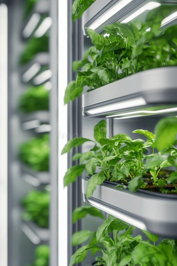 Moderne coltivazioni al chiuso con sistemi idroponici verticali che presentano piante verdi fiorenti fotografie stock libere da diritti