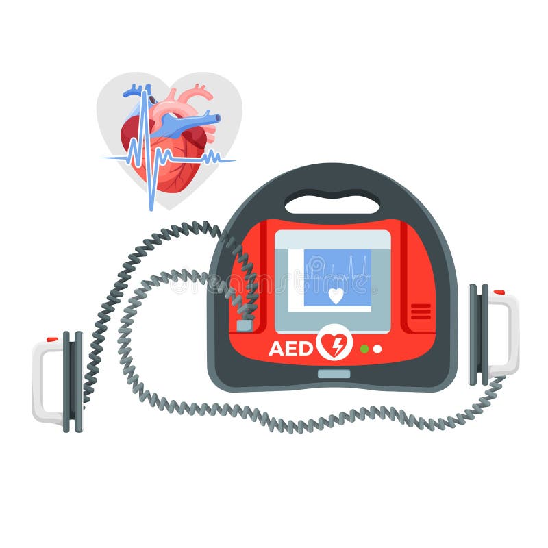 Moderne draagbare defibrillator met kleine het scherm en hartillustratie vector illustratie Moderne draagbare defibrillator met kleine het scherm en hartillustratie vector illustratie