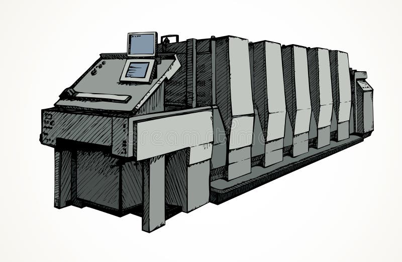 Moderne Druckmaschine. Vector-Zeichnung Vektor Abbildung - Illustration Von  Exemplar, Kommerziell: 156265084