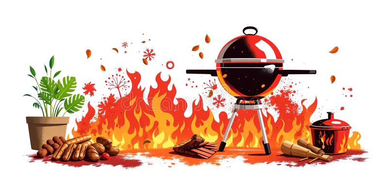Moderne Grilldesigns für das Branding atemberaubender Grill Art Illustrations Graphics for Posters Banner and Menus stock abbildung