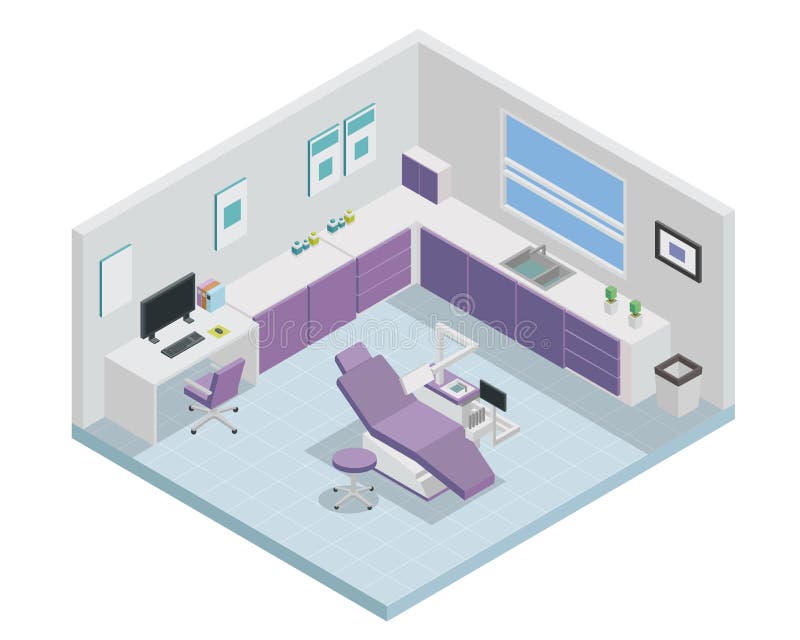 Moderne Isometrische Tandarts Clinic Interior Design vector illustratie Moderne Isometrische Tandarts Clinic Interior Design vector illustratie