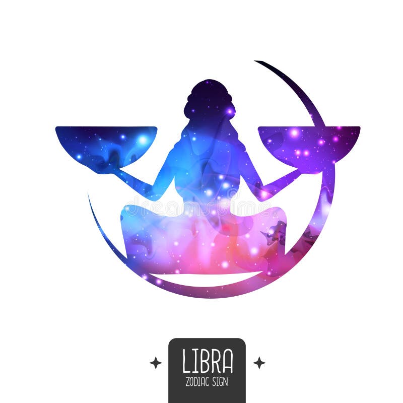 Moderne Magic Hexereikarte mit Astrologiewaagesternzeichen. Waageschattenbild mit Raum Inside vektor abbildung