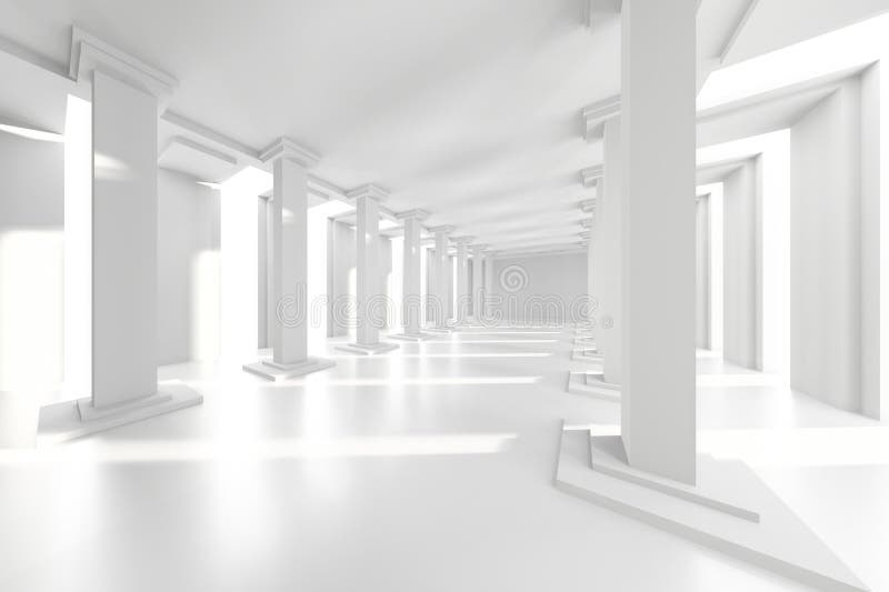 Moderne minimalistisch weiße Säulenarchitektur für Innenräume und Räume stock abbildung