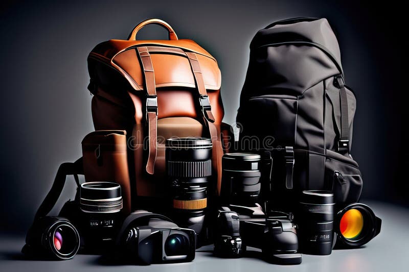 Moderne professionele camera met rugzak royalty-vrije illustratie