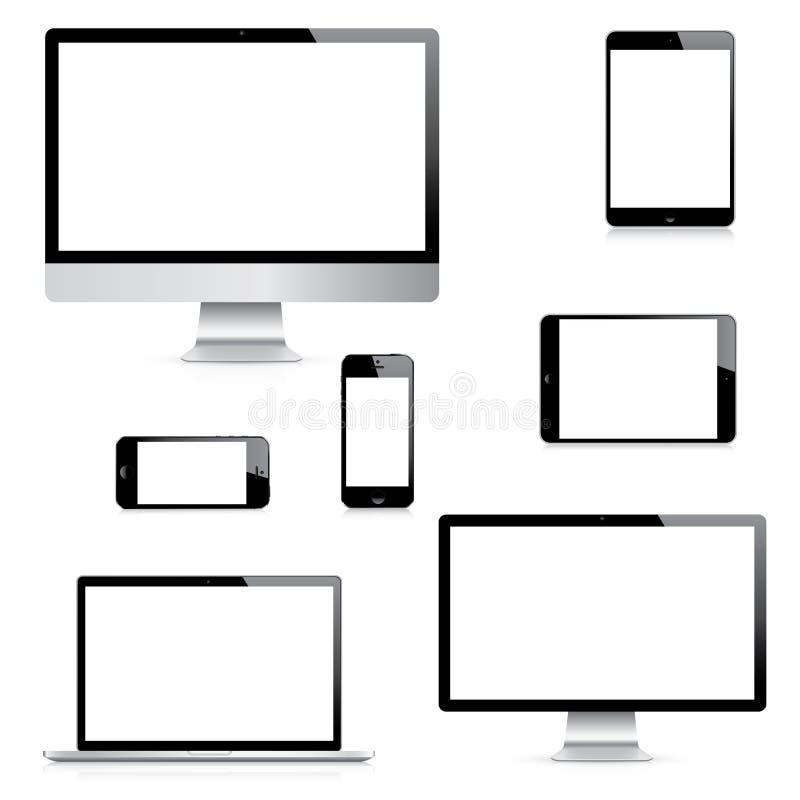 Moderne realistische Computer-, Laptop-, Tabletten- und Smartphonevektoren eingestellt Moderne realistische Computer-, Laptop-, Tabletten- und Smartphonevektoren eingestellt