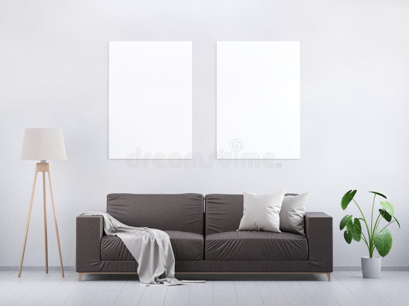 Moderne uitstekende woonkamer Bruine leerbank op een grijze houten vloer en een lichte muur 3d geef terug stock afbeeldingen Moderne uitstekende woonkamer Bruine leerbank op een grijze houten vloer en een lichte muur 3d geef terug stock afbeeldingen