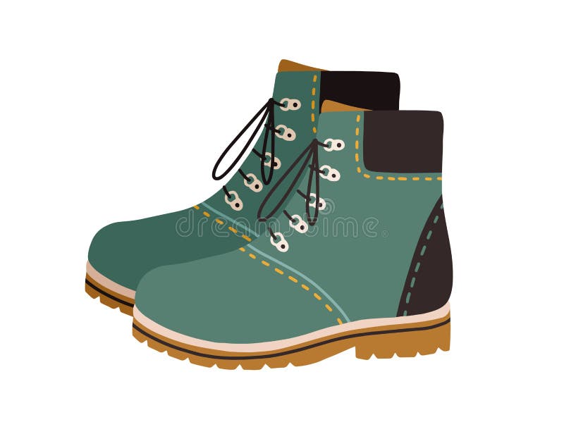 Moderne wandernde oder Spurhaltungsstiefel mit flacher Seezunge und Spitzeen. zufällige funktionierende Schuhe der Mode. farbige V vektor abbildung