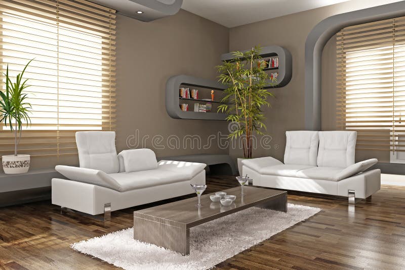 Moderne Wohnung. Moderner Wohnungsinnenraum (Wiedergabe 3D)