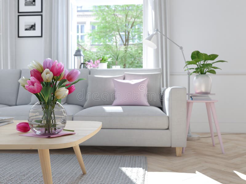 Moderne woonkamer in huis in de stad het 3d teruggeven royalty-vrije stock fotografie Moderne woonkamer in huis in de stad het 3d teruggeven royalty-vrije stock fotografie